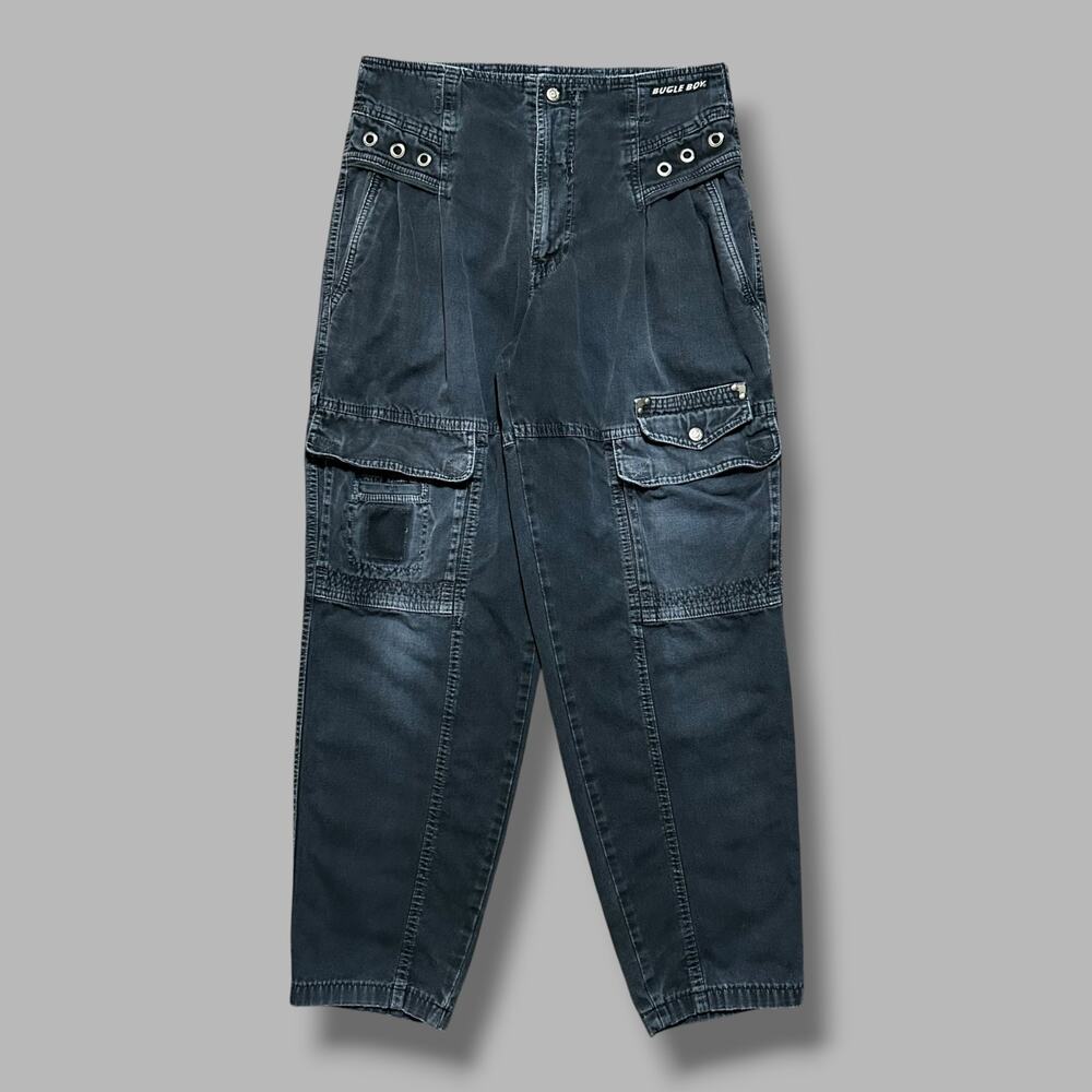 Vintage y2k Rave Pants Faded Black Bugle Boy Cargo Distressed 31x29